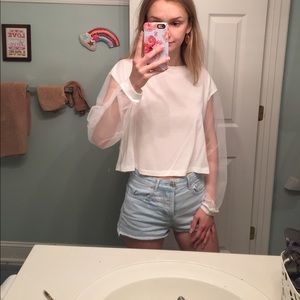 White crop shirt with see through sleeves